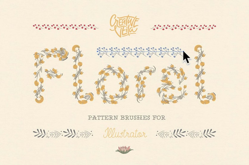 AI花卉图案画笔 Floral Pattern Brushes For Illustrator