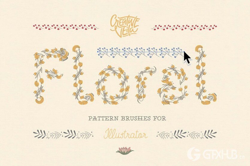 AI花卉图案画笔 Floral Pattern Brushes For Illustrator