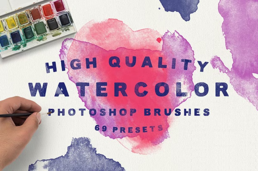 69款适用于Photoshop水彩画笔 69 Watercolor Brushes for Photoshop