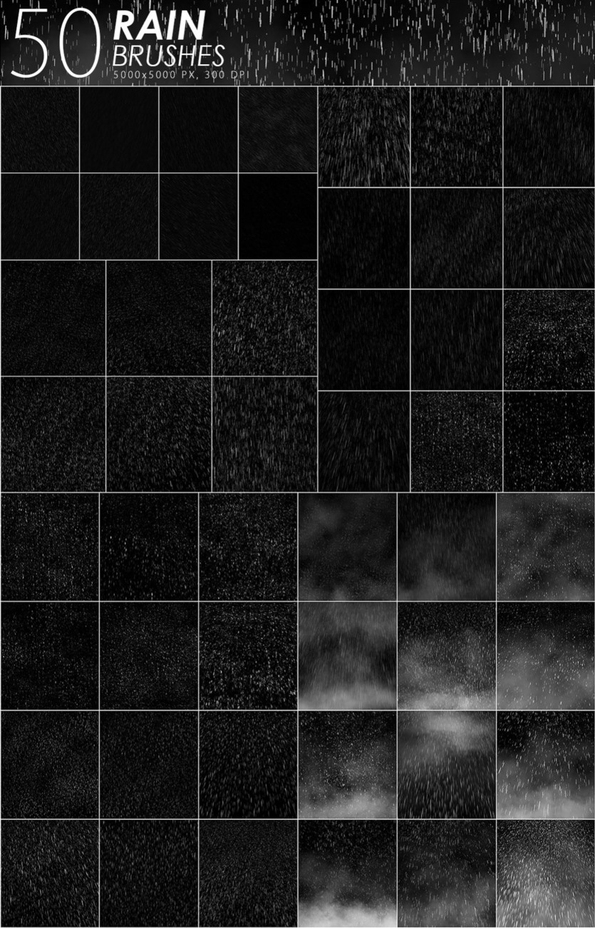 50个雨水Photoshop笔刷 50 Rain Photoshop Brushes