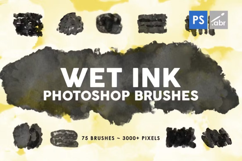 75个湿墨Photoshop笔刷 75 Wet Ink Photoshop Stamp Brushes