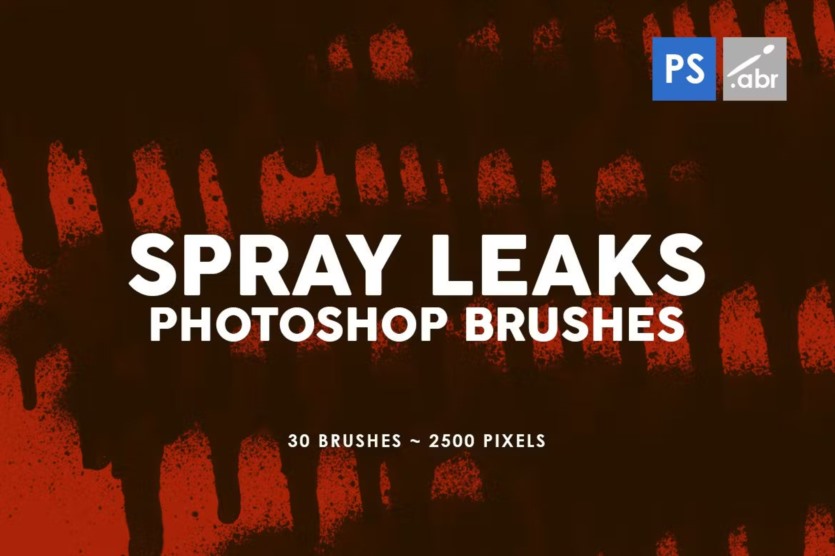 30个喷雾泄漏Photoshop印章笔刷 30 Spray Leaks Photoshop Stamp Brushes