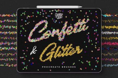 五彩纸屑和闪光Procreate画笔包 Confetti and Glitter Procreate Brushes Pack
