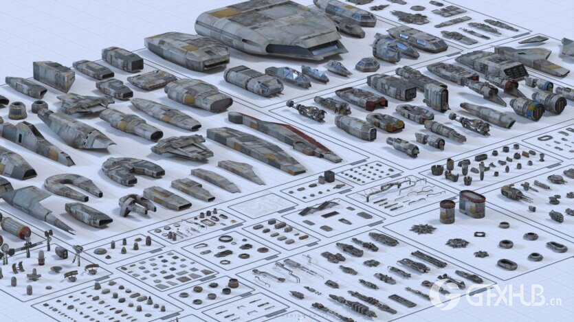 (更新) 宇宙飞船、人物角色3D模型系列套装 Big Medium Small – Modelshop Greebles Collection Bundle