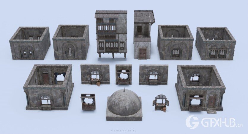 大集市 建筑、人群、骆驼、植被、模块化套件 Big Medium Small - Grand Bazaar Collection Bundle