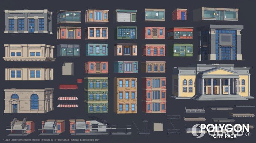 UE虚幻引擎角色、建筑物、道具、车辆、环境低多边形资产包 POLYGON - City Pack