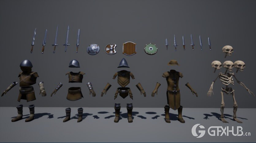 UE虚幻引擎程式化的模块化骨架（土匪）角色 Stylized Modular Skeletons (Bandits)