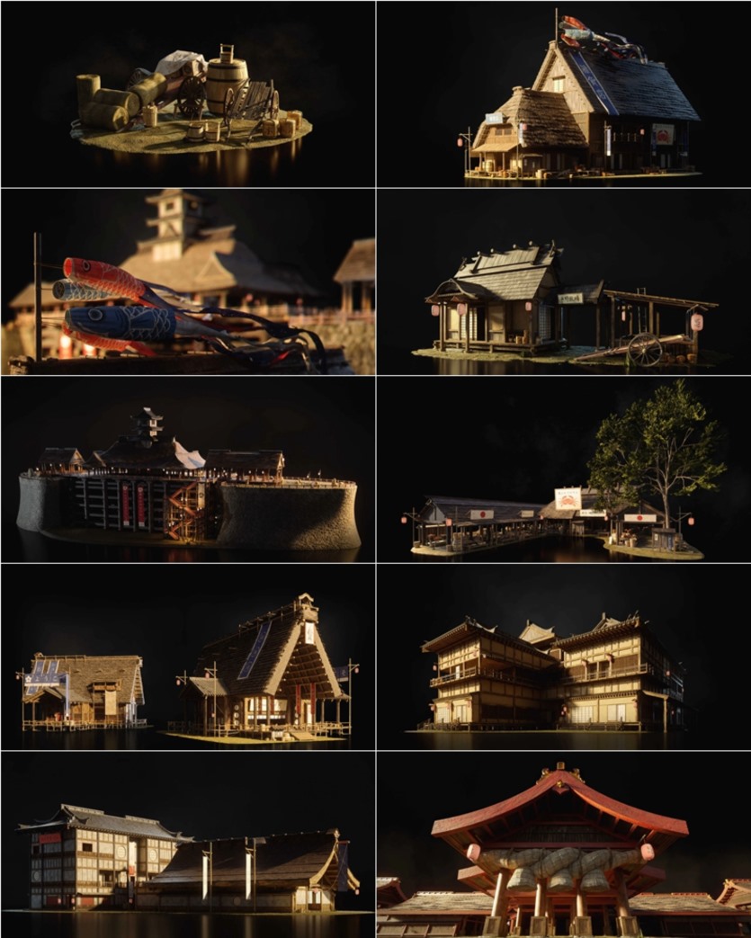 日本德川幕府时代建筑3D模型 Kitbash3D - Shogun (格式：MaxC4DUEBlenderFBXOBJ)