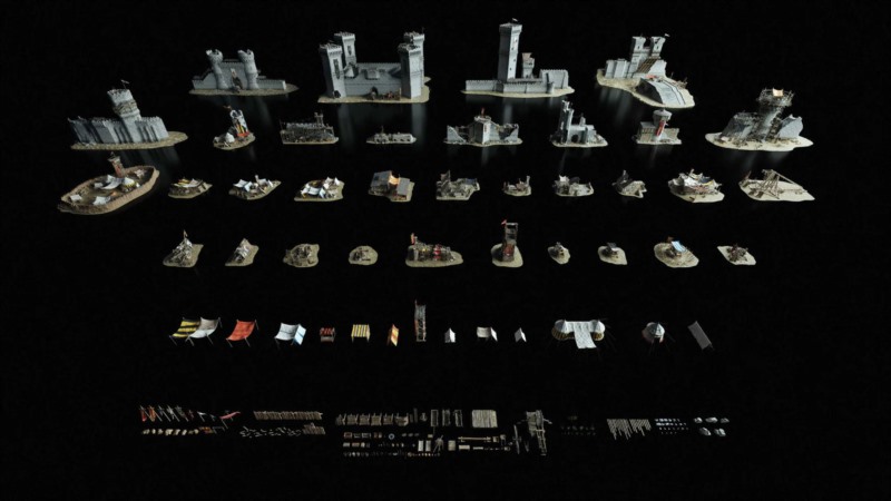中世纪战争模块化的城堡塔楼城墙营地入侵防御工事3D模型 Kitbash3D - Medieval Siege