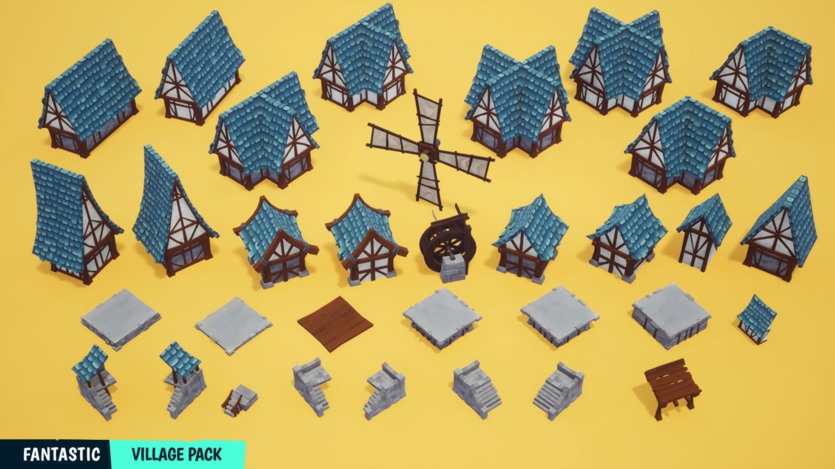 UE虚幻引擎 风格化的梦幻村庄建筑、道具、水和环境资产 FANTASTIC - Village Pack