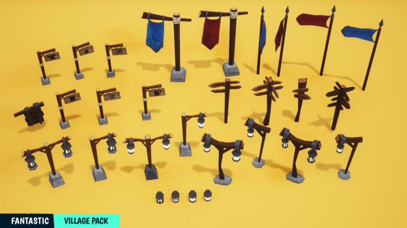 UE虚幻引擎 风格化的梦幻村庄建筑、道具、水和环境资产 FANTASTIC - Village Pack