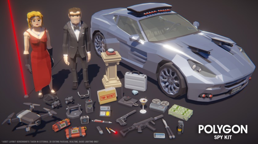 UE虚幻引擎角色、道具和车辆资产组成的低多边形资产套件 POLYGON - Spy Kit