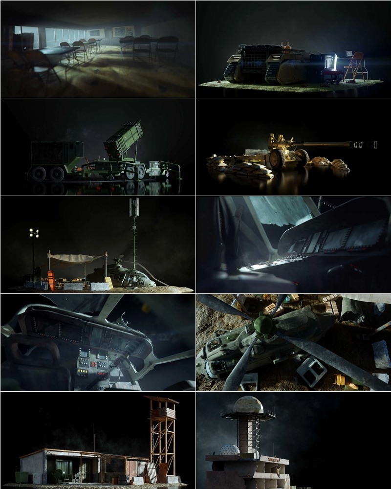 军事战争前线废墟装备基地建筑武器3D模型 KitBash3D – Warfare (格式:C4DBlenderUEFBXOBJ）