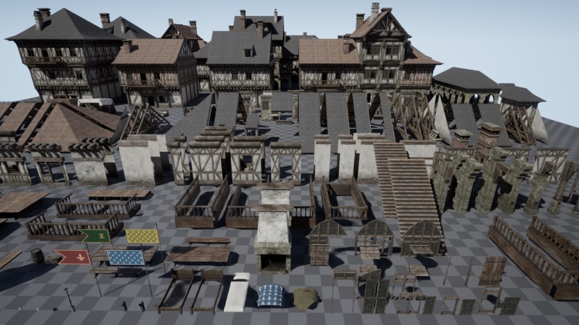 UE虚幻引擎 中世纪城镇的模块化资产 Medieval Modular Town