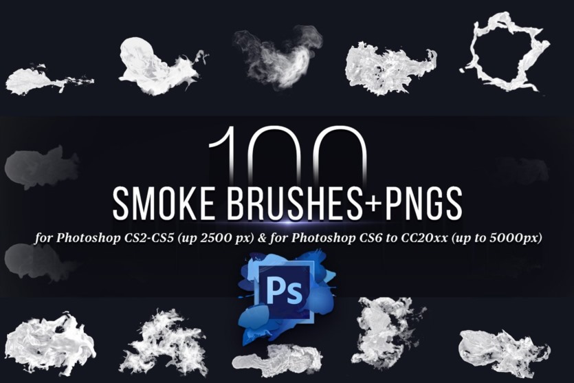100 个Photoshop烟雾画笔 100 Photoshop Smoke Brushes + PNGs