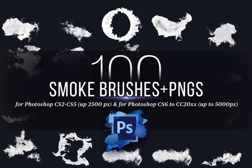100 个Photoshop烟雾画笔 100 Photoshop Smoke Brushes + PNGs