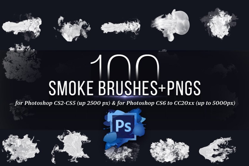 100 个Photoshop烟雾画笔 100 Photoshop Smoke Brushes + PNGs