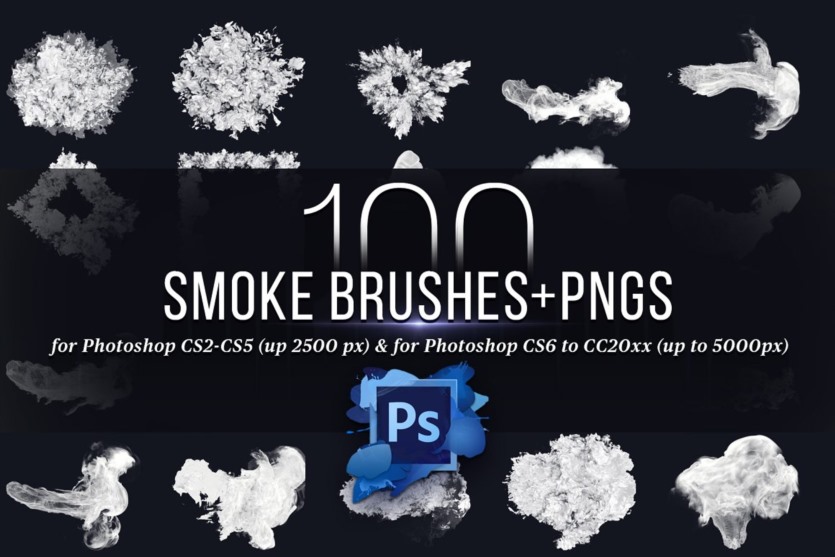 100 个Photoshop烟雾画笔 100 Photoshop Smoke Brushes + PNGs
