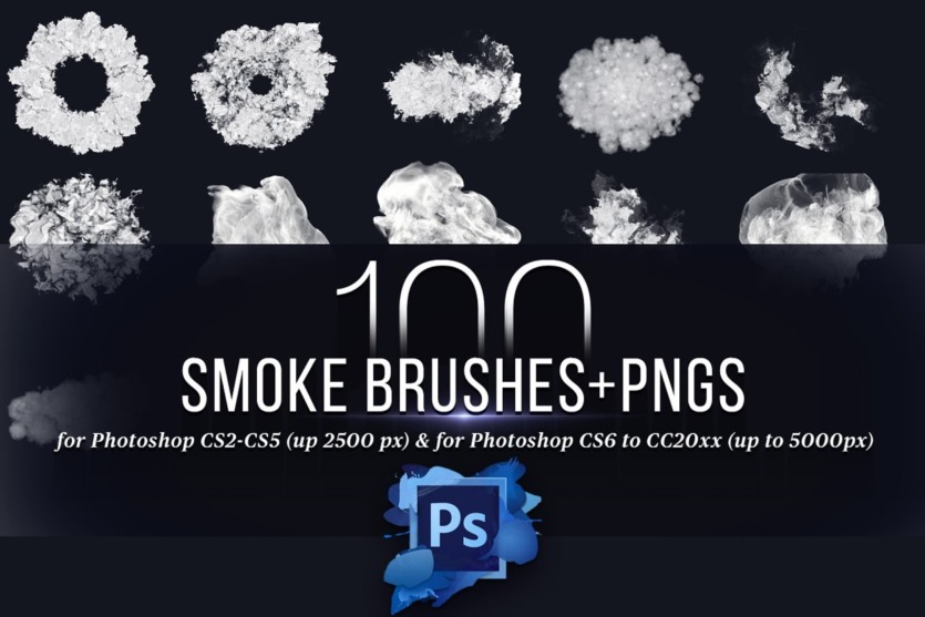 100 个Photoshop烟雾画笔 100 Photoshop Smoke Brushes + PNGs