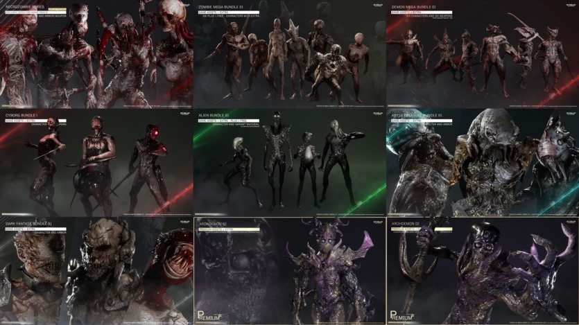 UE虚幻引擎30个具有不同材质、盔甲、武器的角色 Insane Pack 01 - Game Assets + Extra