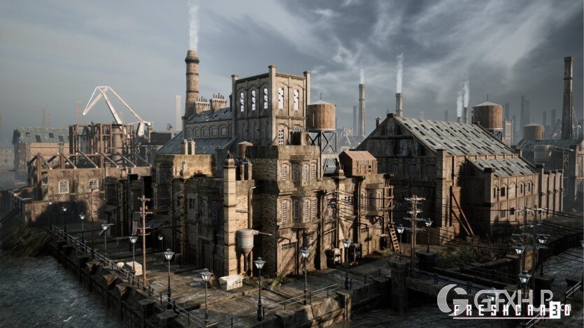 UE虚幻引擎带造船厂的旧工业城镇包含各种高质量资产 Old Industrial City and Shipyard with Factory Interiors