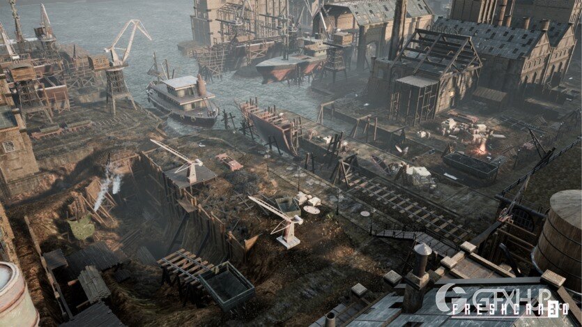 UE虚幻引擎带造船厂的旧工业城镇包含各种高质量资产 Old Industrial City and Shipyard with Factory Interiors