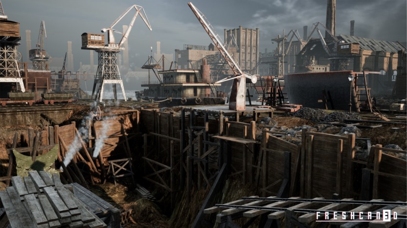UE虚幻引擎带造船厂的旧工业城镇包含各种高质量资产 Old Industrial City and Shipyard with Factory Interiors