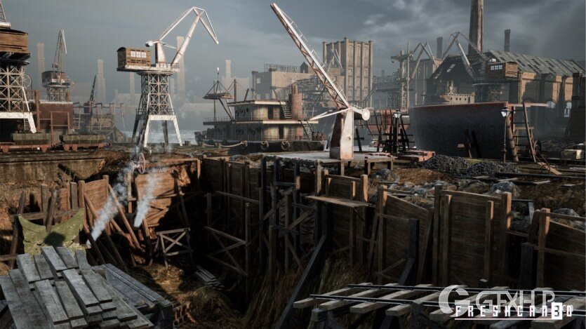 UE虚幻引擎带造船厂的旧工业城镇包含各种高质量资产 Old Industrial City and Shipyard with Factory Interiors