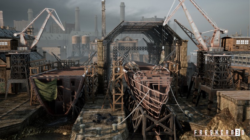 UE虚幻引擎带造船厂的旧工业城镇包含各种高质量资产 Old Industrial City and Shipyard with Factory Interiors