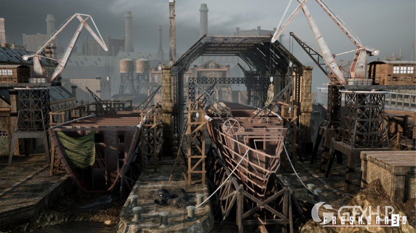 UE虚幻引擎带造船厂的旧工业城镇包含各种高质量资产 Old Industrial City and Shipyard with Factory Interiors