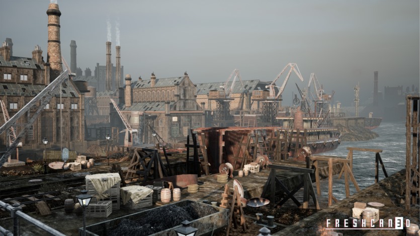 UE虚幻引擎带造船厂的旧工业城镇包含各种高质量资产 Old Industrial City and Shipyard with Factory Interiors
