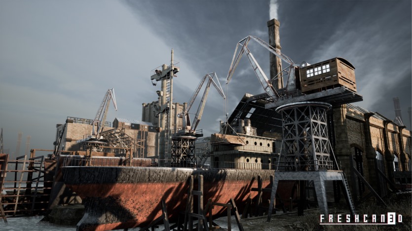 UE虚幻引擎带造船厂的旧工业城镇包含各种高质量资产 Old Industrial City and Shipyard with Factory Interiors
