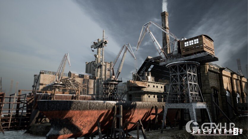 UE虚幻引擎带造船厂的旧工业城镇包含各种高质量资产 Old Industrial City and Shipyard with Factory Interiors