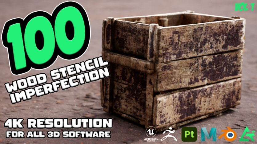 100个实用木质缺陷高光遮罩贴图 MEGA PACK - 100 Practical and useful WOOD Stencil imperfection