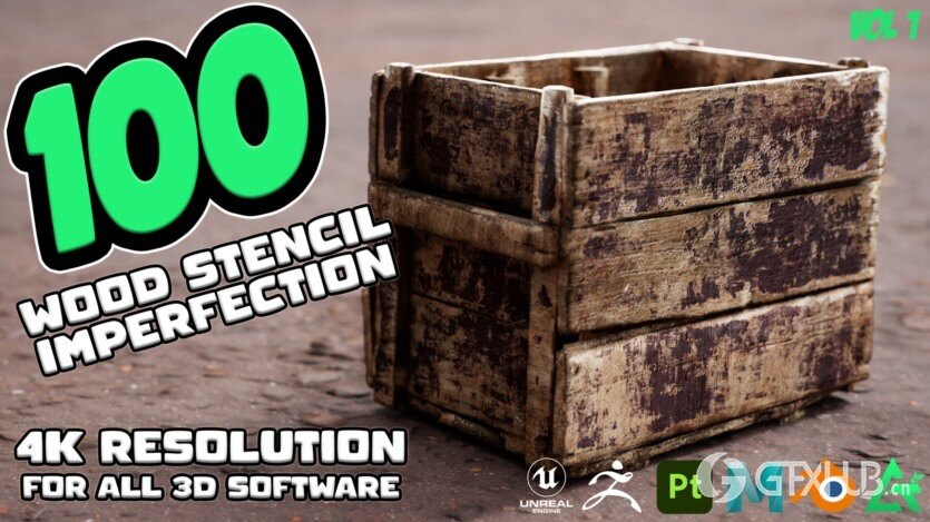100个实用木质缺陷高光遮罩贴图 MEGA PACK - 100 Practical and useful WOOD Stencil imperfection