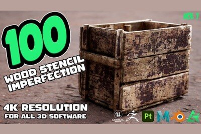 100个实用木质缺陷高光遮罩贴图 MEGA PACK – 100 Practical and useful WOOD Stencil imperfection