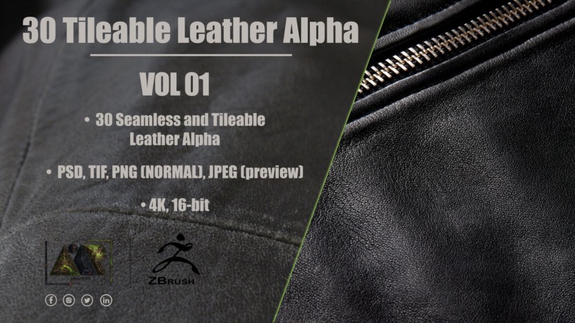 30个皮革Alpha无缝可平铺 30 Leather Alphas (Seamless and Tileable - Vol 01)