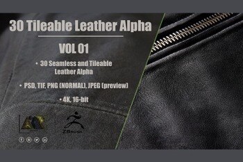 30个皮革Alpha无缝可平铺 30 Leather Alphas (Seamless and Tileable – Vol 01)