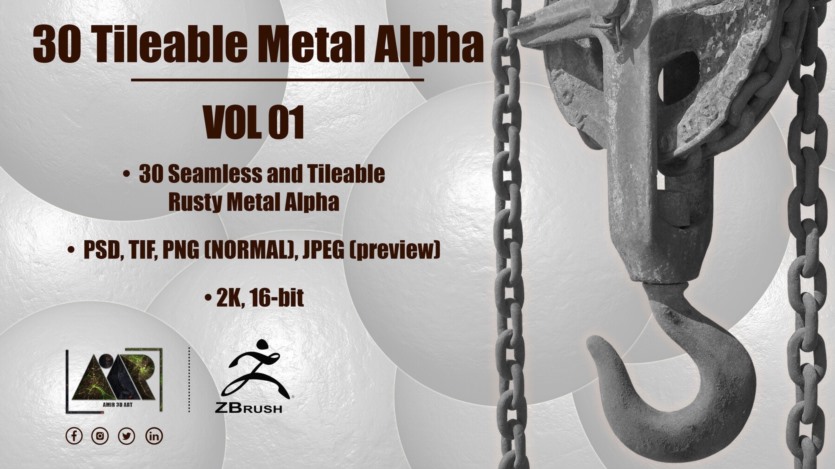 30个金属Alpha无缝可平铺 30 Metal Alphas (Seamless and Tileable - Vol 01)