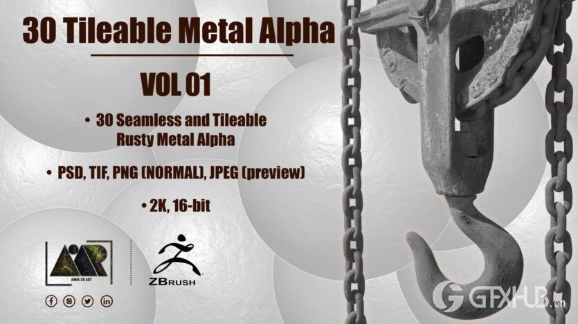 30个金属Alpha无缝可平铺 30 Metal Alphas (Seamless and Tileable - Vol 01)