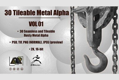 30个金属Alpha无缝可平铺 30 Metal Alphas (Seamless and Tileable – Vol 01)