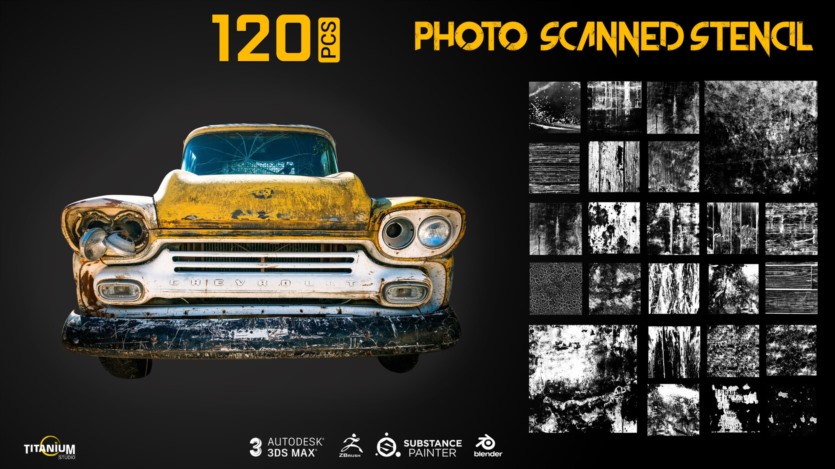 120+ 黑白蒙版风化木材和划痕彩绘墙壁 120+ Stencil library Grunge - Flakes - Weathered wood & Scratches + painted walls series 01