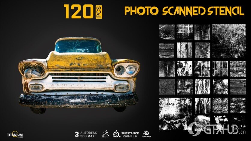 120+ 黑白蒙版风化木材和划痕彩绘墙壁 120+ Stencil library Grunge - Flakes - Weathered wood & Scratches + painted walls series 01