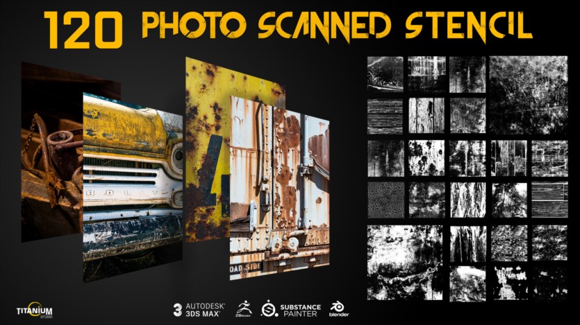 120+ 黑白蒙版风化木材和划痕彩绘墙壁 120+ Stencil library Grunge - Flakes - Weathered wood & Scratches + painted walls series 01