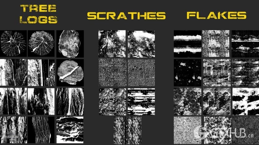 120+ 黑白蒙版风化木材和划痕彩绘墙壁 120+ Stencil library Grunge - Flakes - Weathered wood & Scratches + painted walls series 01