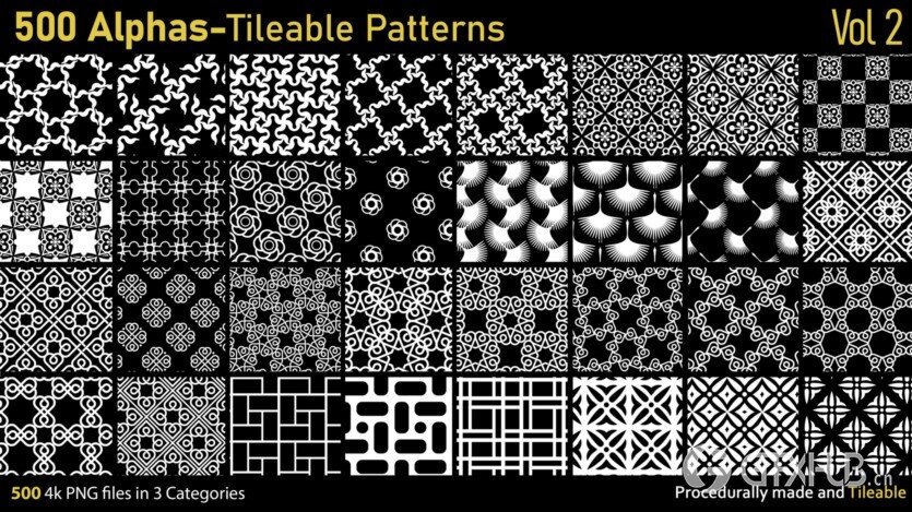 500个Alphas可平铺图案 500 Alphas Tileable Patterns Vol 2