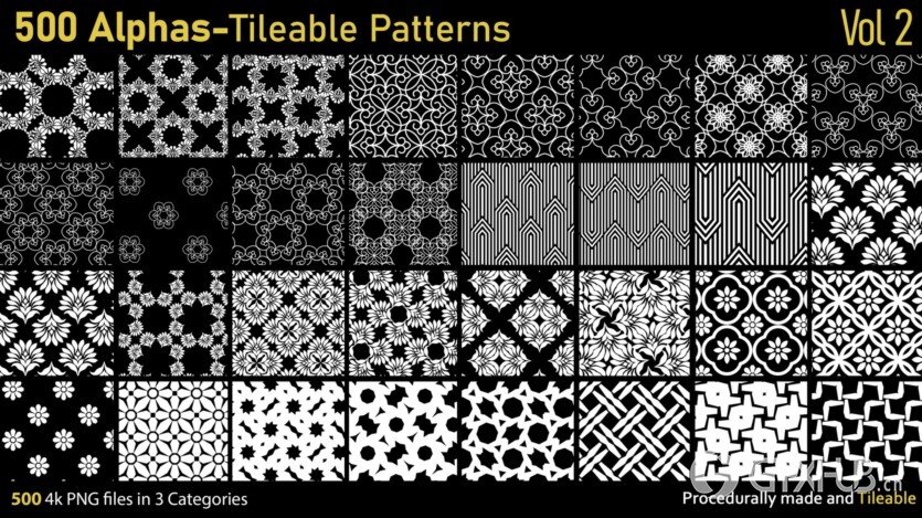 500个Alphas可平铺图案 500 Alphas Tileable Patterns Vol 2
