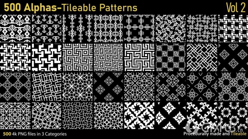 500个Alphas可平铺图案 500 Alphas Tileable Patterns Vol 2