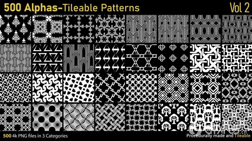 500个Alphas可平铺图案 500 Alphas Tileable Patterns Vol 2