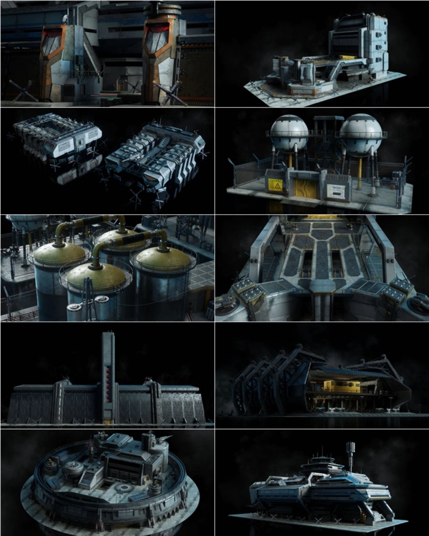 未来科幻军事基地战争防线建筑3D模型 Kitbash3D - Future Warfare（.OBJ .fbx .blend）